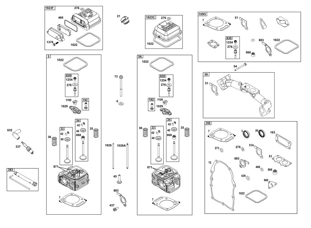 Cylinder Head Group Diagram and Parts List for 386447-3202-B5 200000 - 399999 Briggs and Stratton Engine